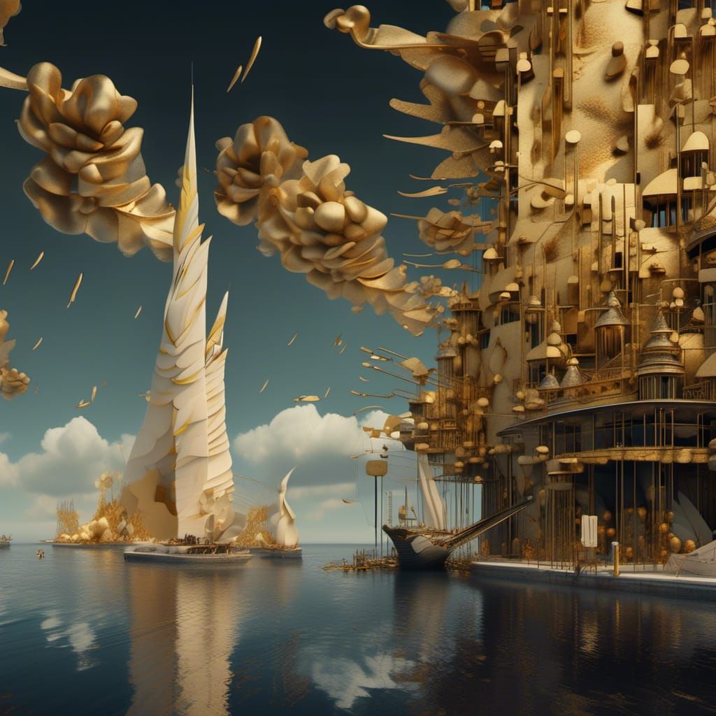 Golden Abstract Cycles: A Breathtaking Matte Painting