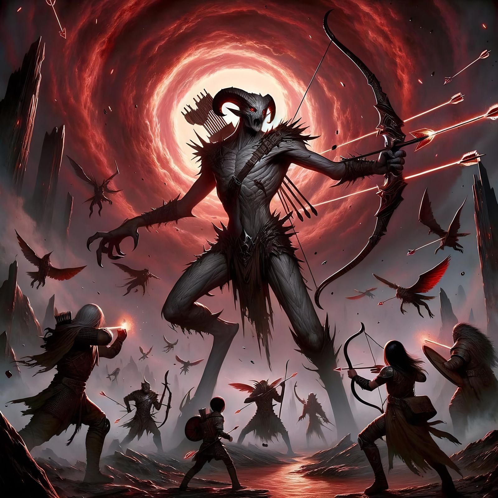 Arrow Demon Unleashes Barrage in Dark Fantasy Battle