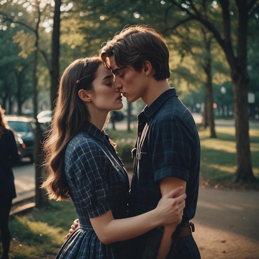 Boy in Dress Kissing Girl: Cinematic Film Still