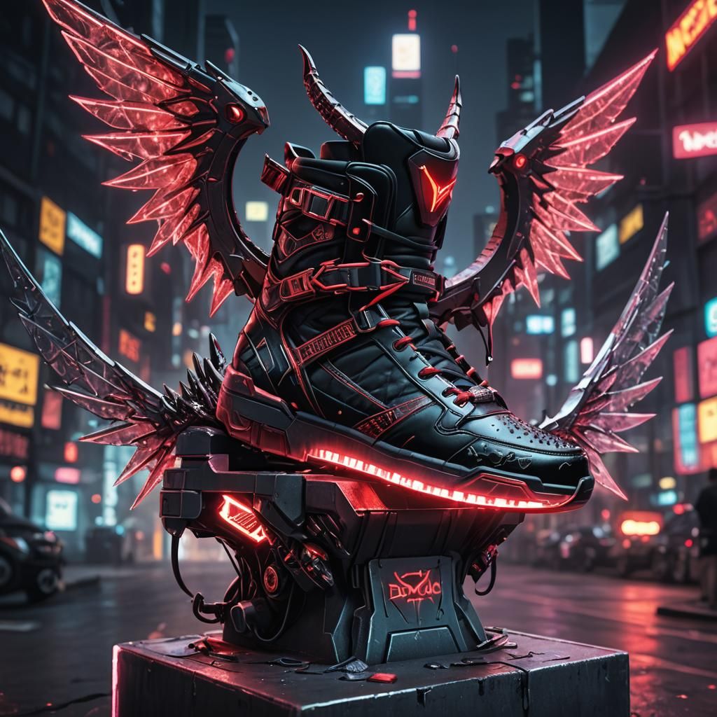 Diamond Cyber Sneakers with Devil Wings in Cyberpunk Style