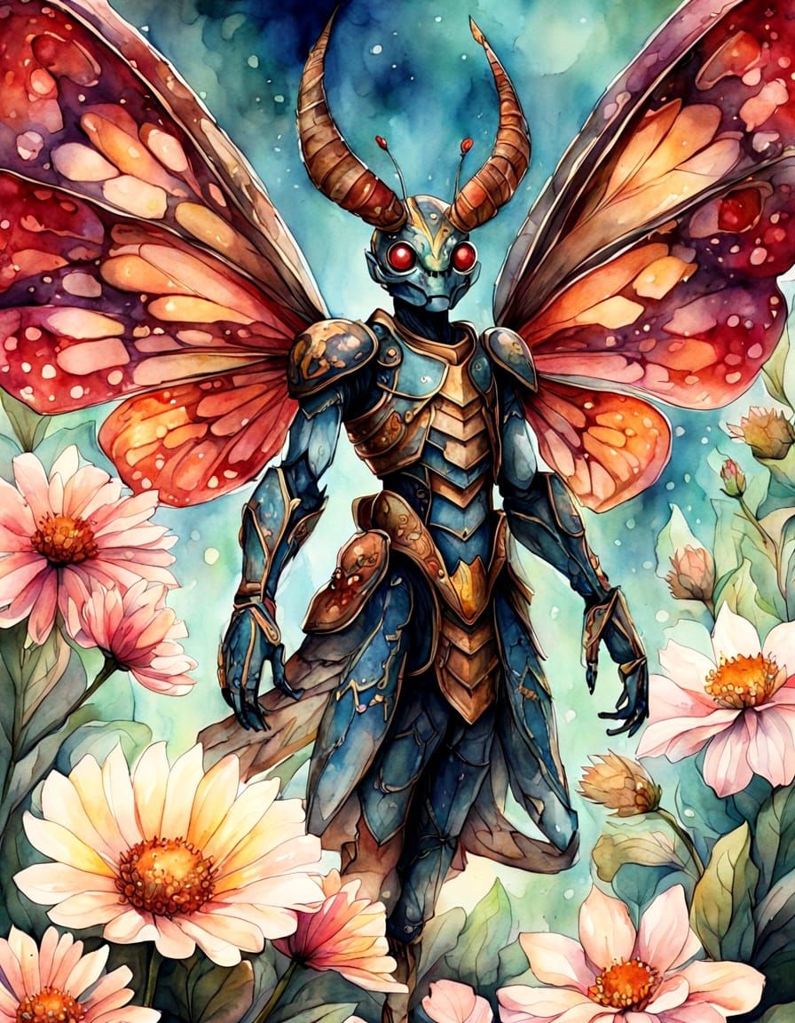 Magical Insectoid Creature in Watercolor Fairytale Illustrat...