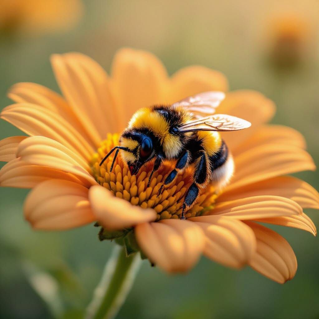 Photorealistic Bee Dreaming on Flower Petal