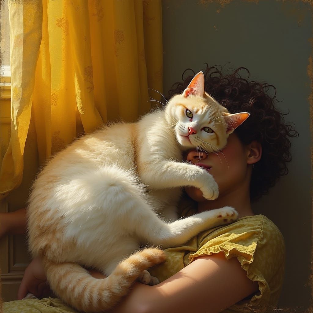 Cat Sleeps Peacefully on Owner's Face