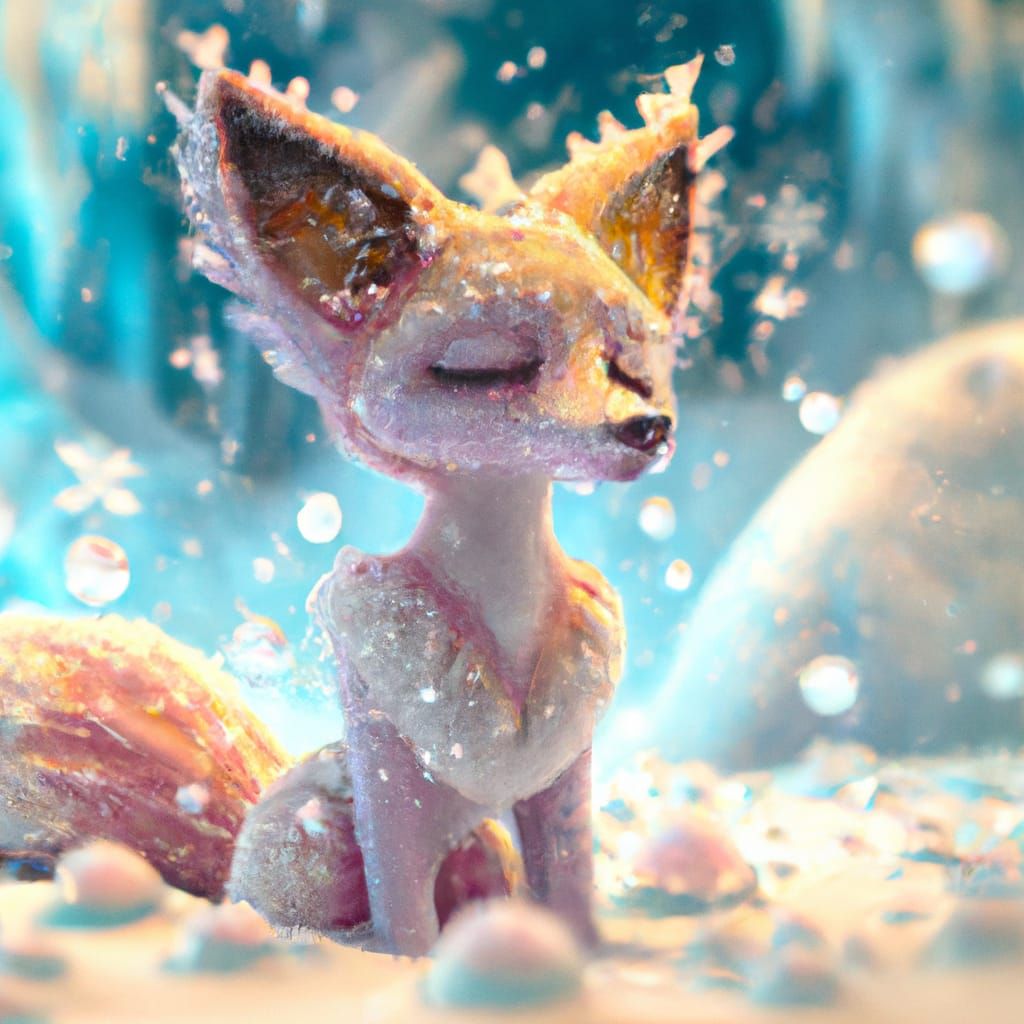 Snow Fox Surrounded by Crystalline Candy: Art Nouveau