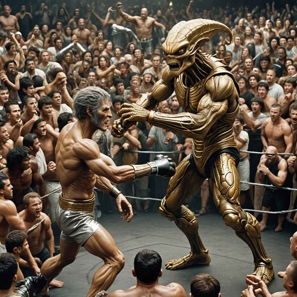 Aliens Boxing in a Neon-Lit Arena