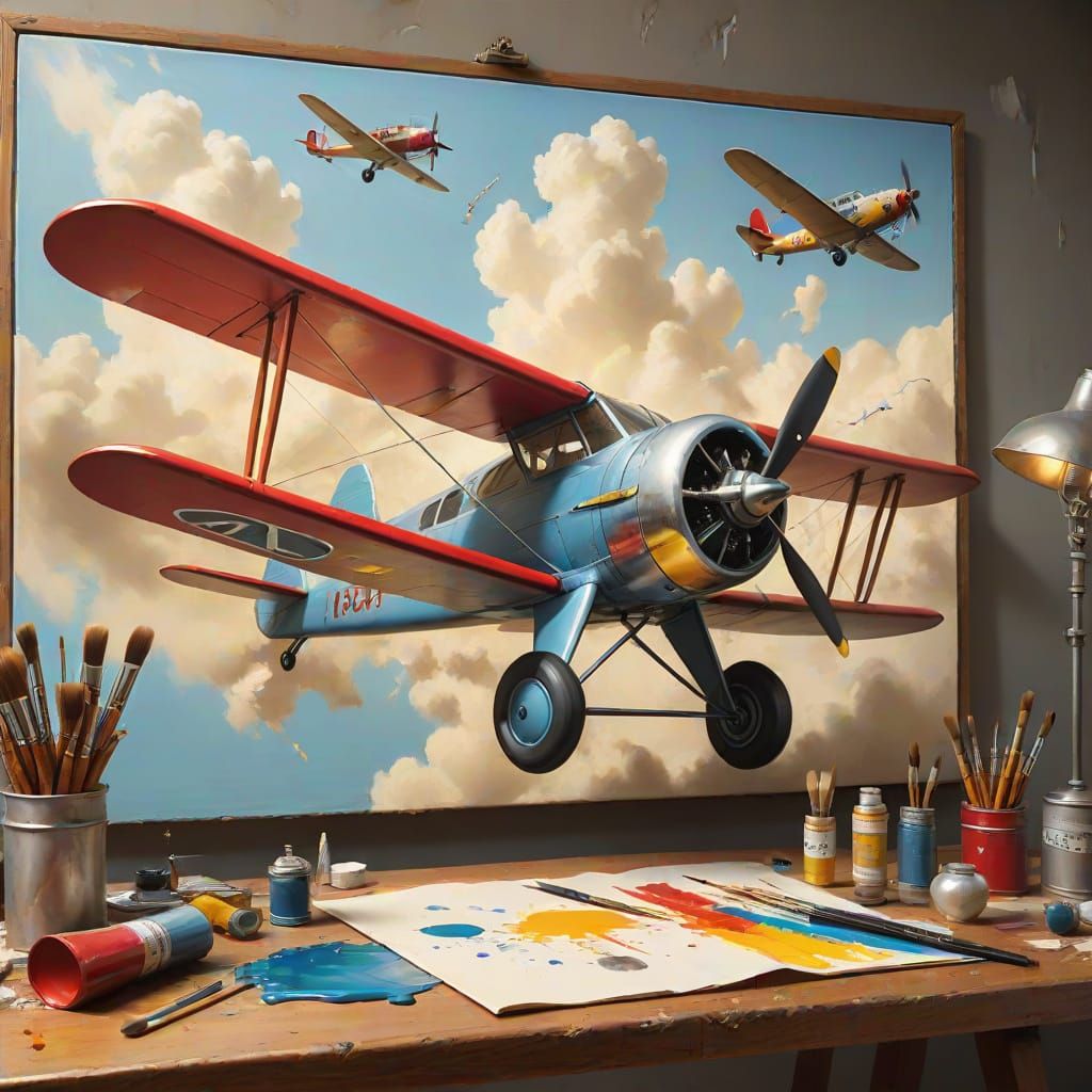 Vintage Airplane Emerges from Canvas in Hyper-Realistic Digi...