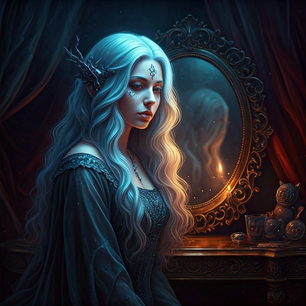 Mystical Woman in Shadowy Reflections