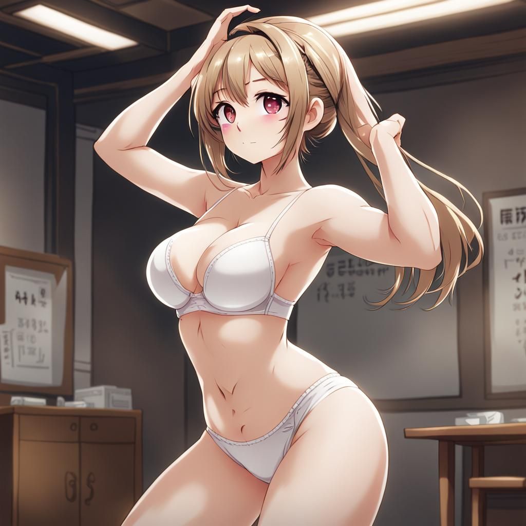 Embarrassed Anime Girl Dancing in Key Visual Style