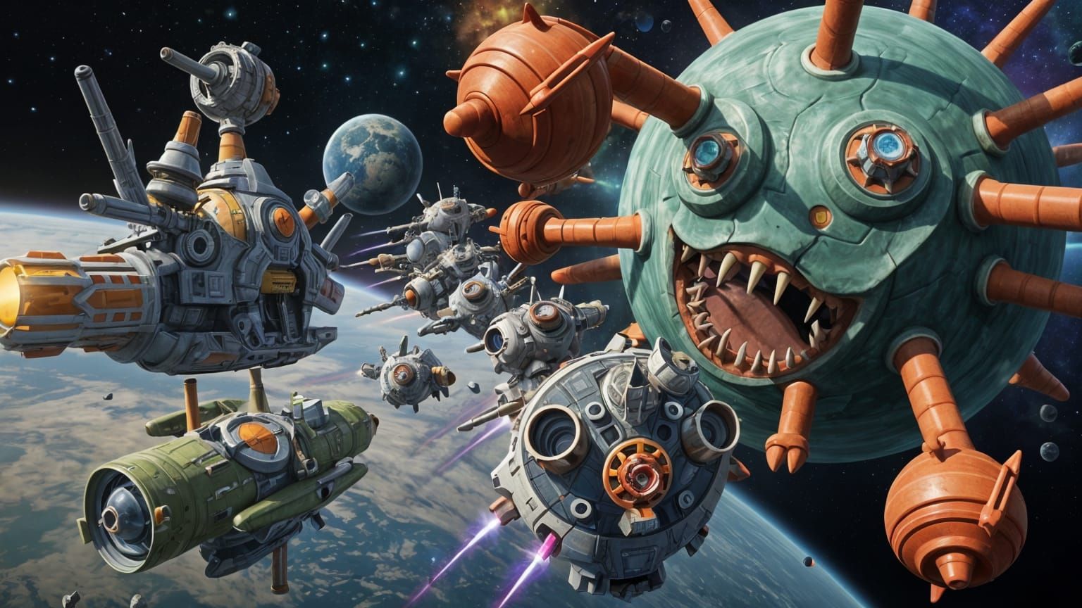 Galactic Cartoon Space Battle in Stunning 32K Detail