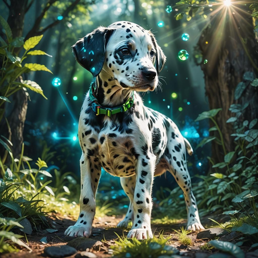 Glowing Dalmatian Puppy in Dark Fantasy Style