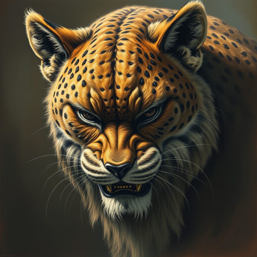 Fierce Feline Humanoid Warrior Emerges from Dark Fantasy