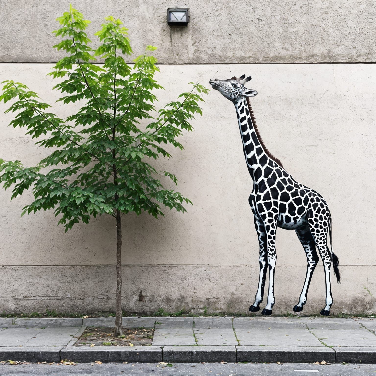 Monochromatic Giraffe Street Art Piece