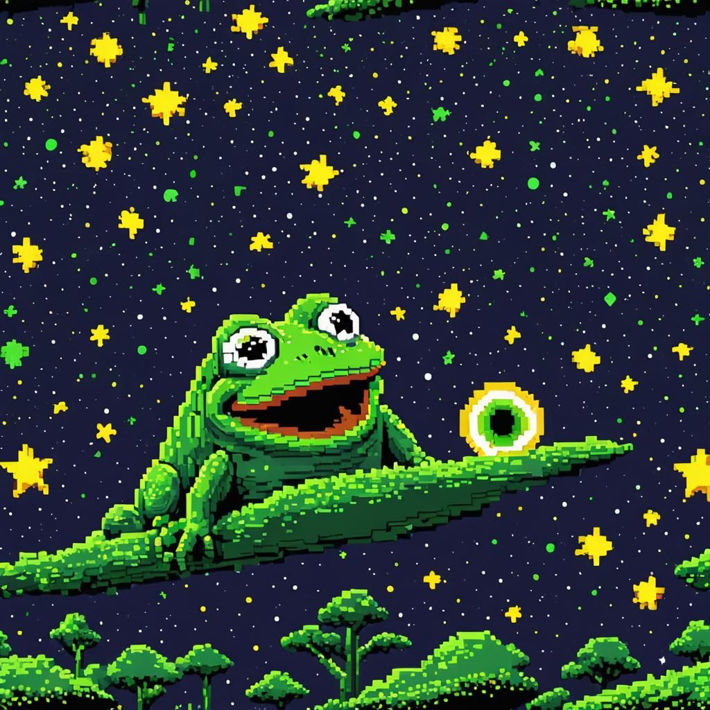 Pepe Comet in Pixel Art Style Sky
