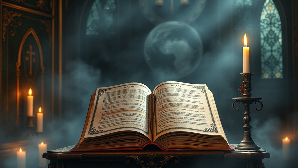 Mystical Occult Book on Pulpit in Ethereal Fantasy