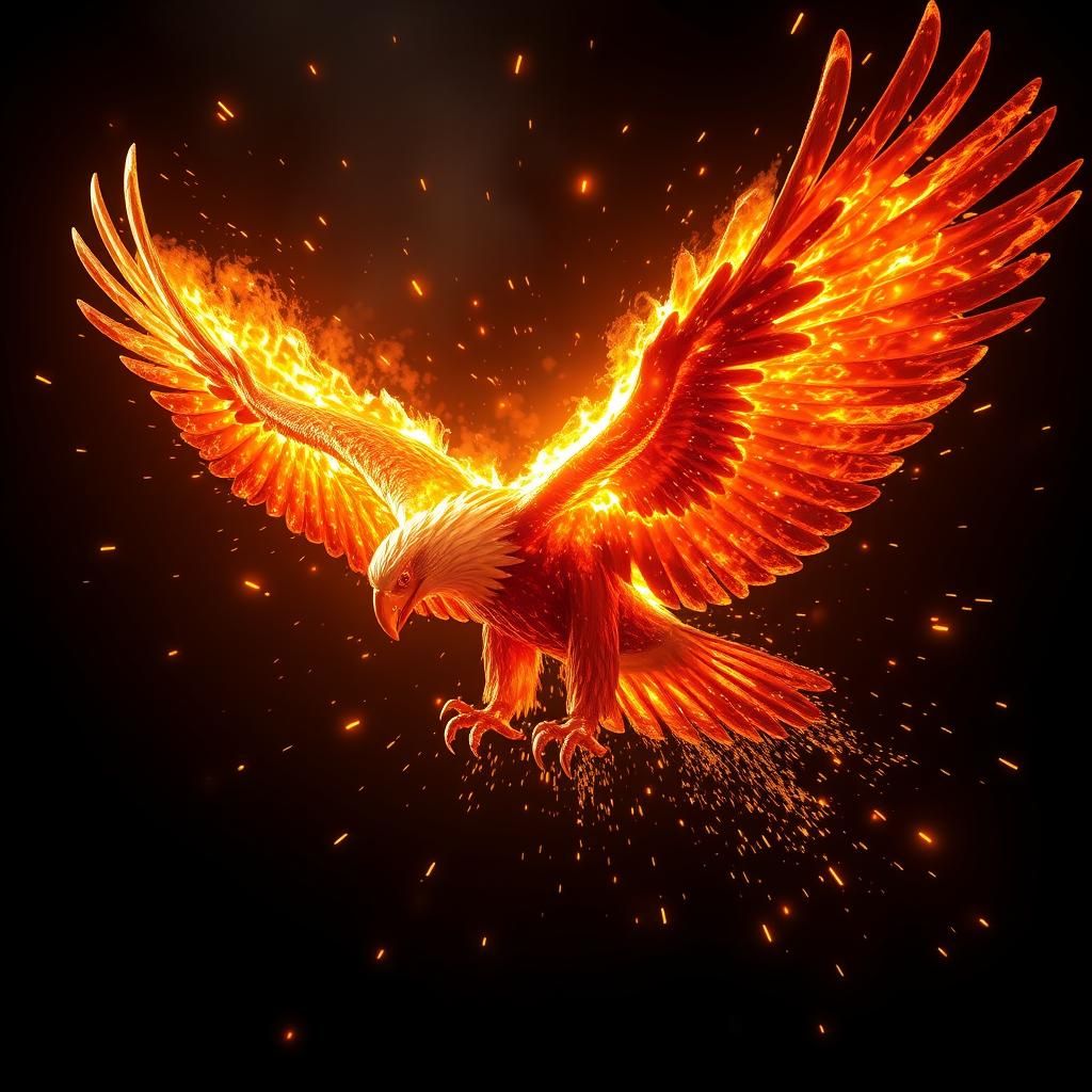 Molten Metal Eagle Soaring in Fiery Display