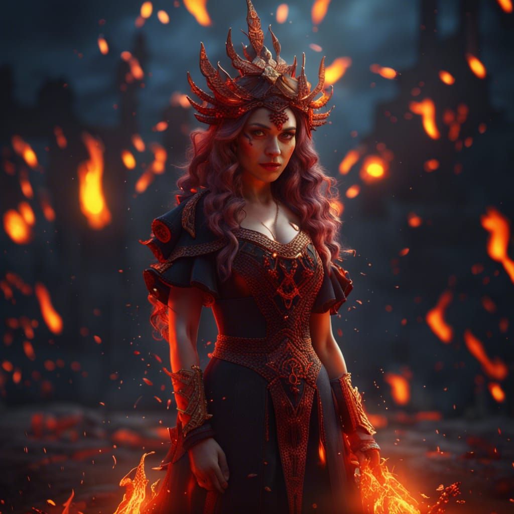 Enchanting Fire Witch with Embers: Fantasy Concept Art