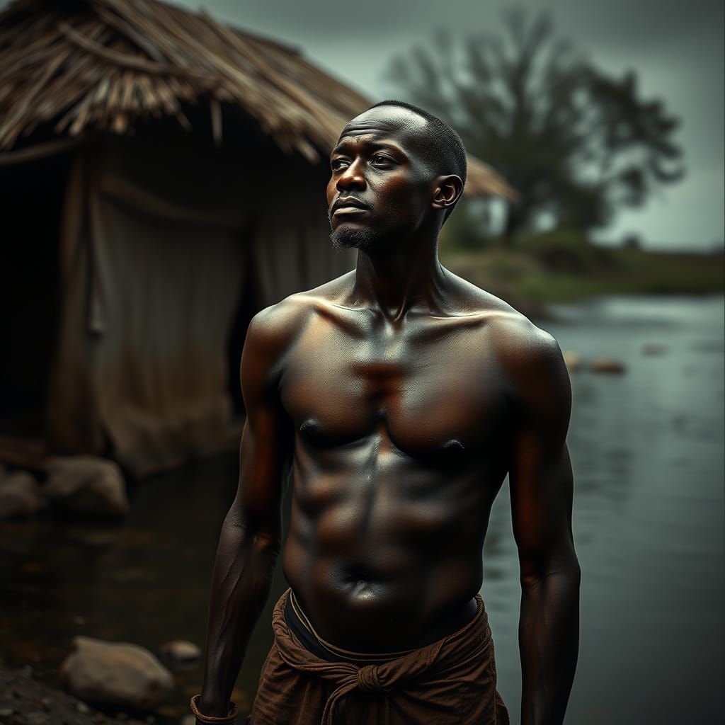 Brooding African Man in Baroque Chiaroscuro