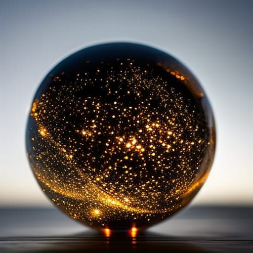Cosmic Creation in Glass Ball, Night Photography