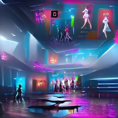 Electric Nightclub Scene with Dancing Silhouettes