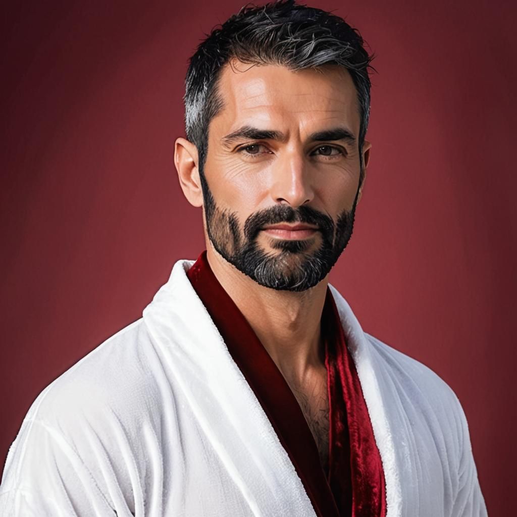 Serene Man in Velvet Robe, Alcohol Ink Portrait