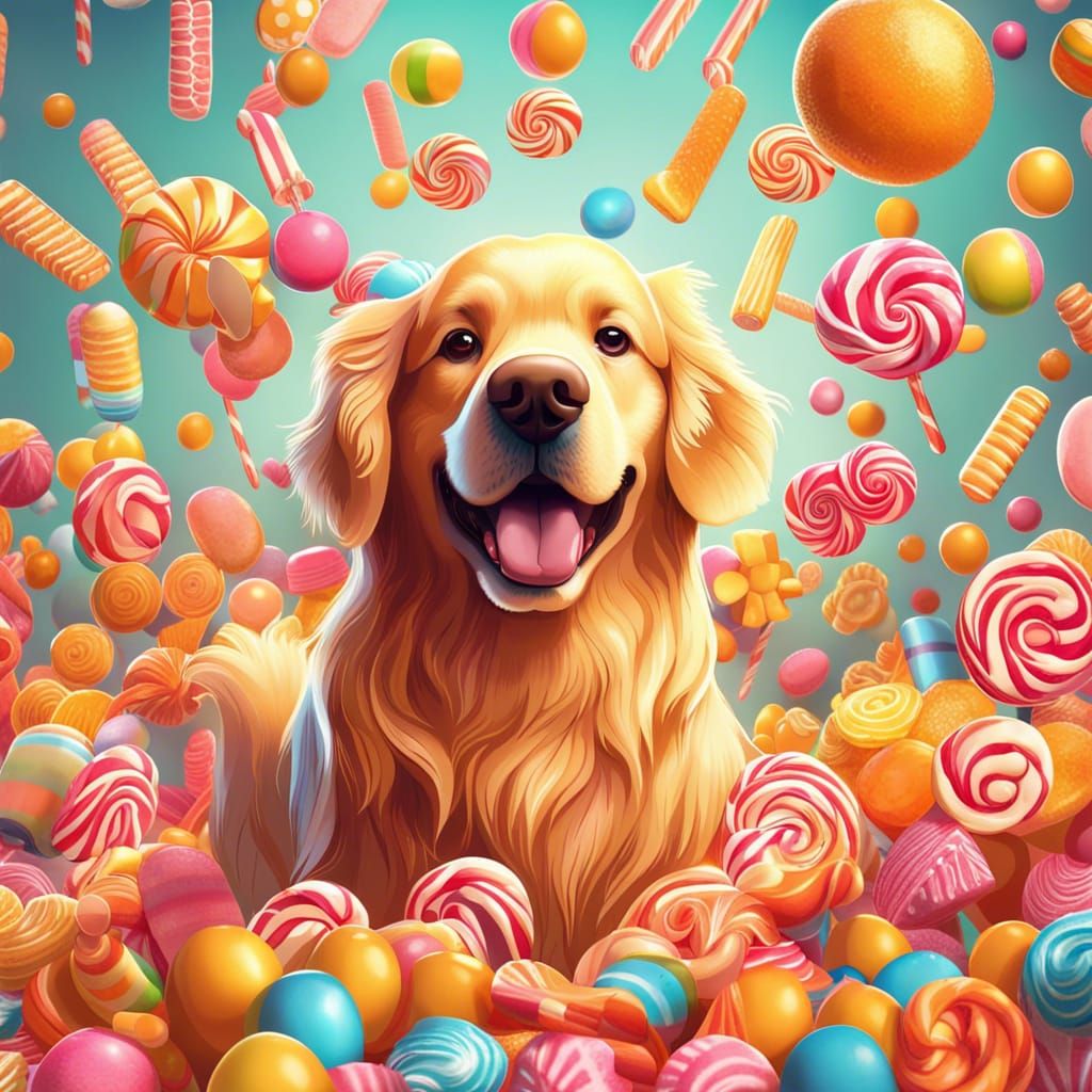 Golden Retriever in Whimsical Candy Art Style