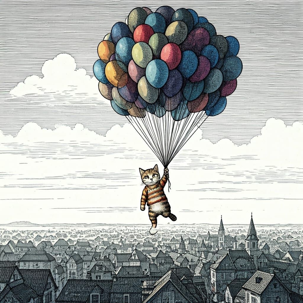 Kitten's Balloon Journey: An Etched Adventure