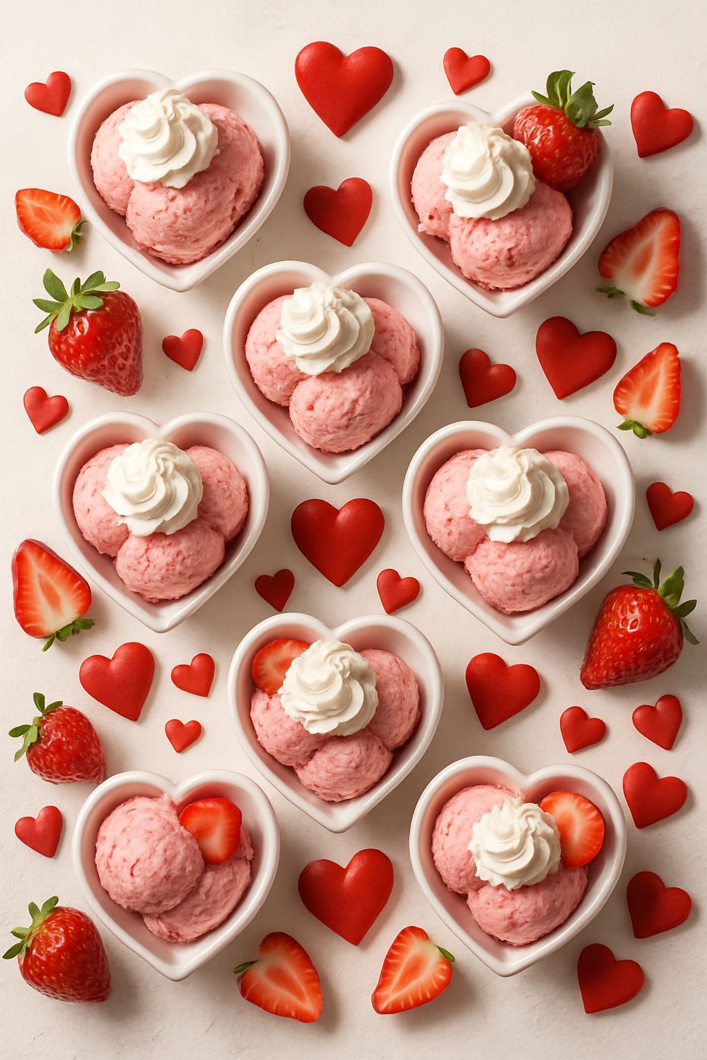 Strawberry Ice Cream in Heart Bowls