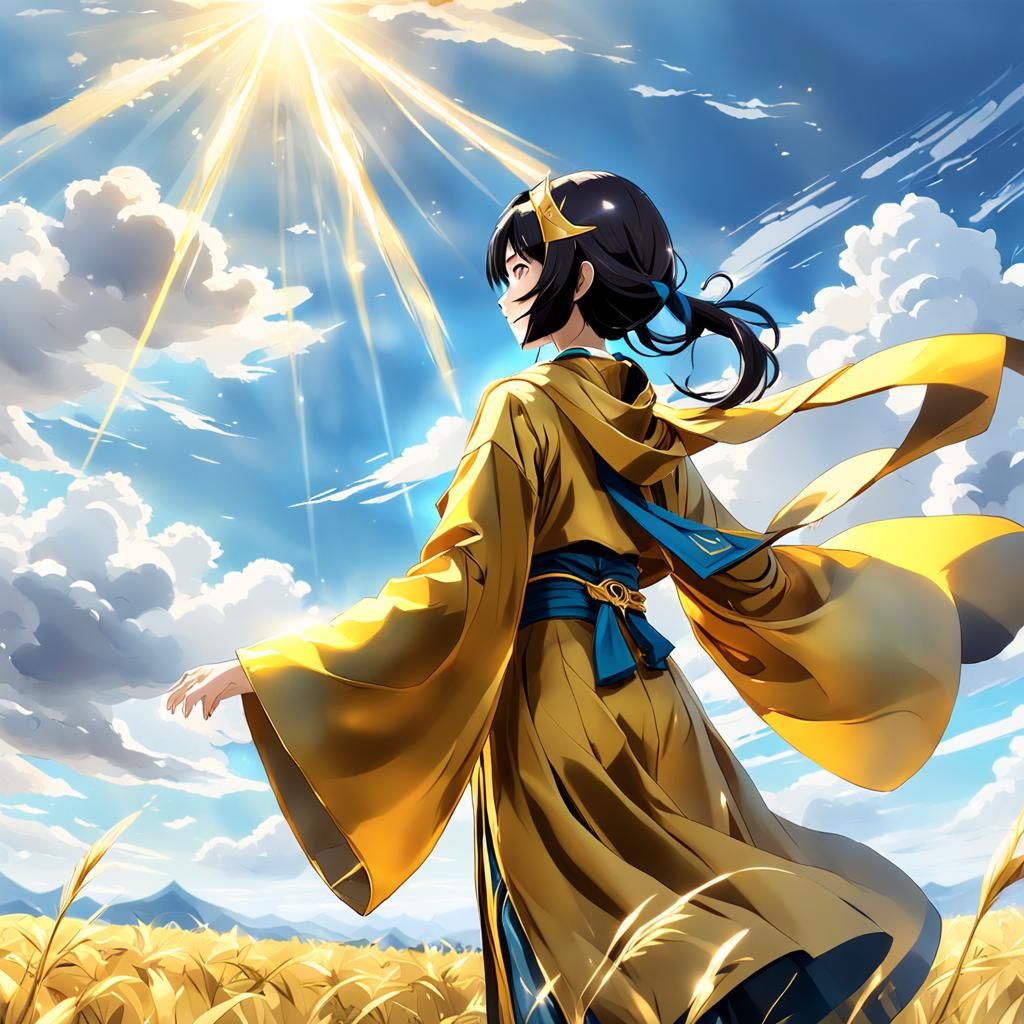 Female Monk in Golden Robes, 3D Anime Art