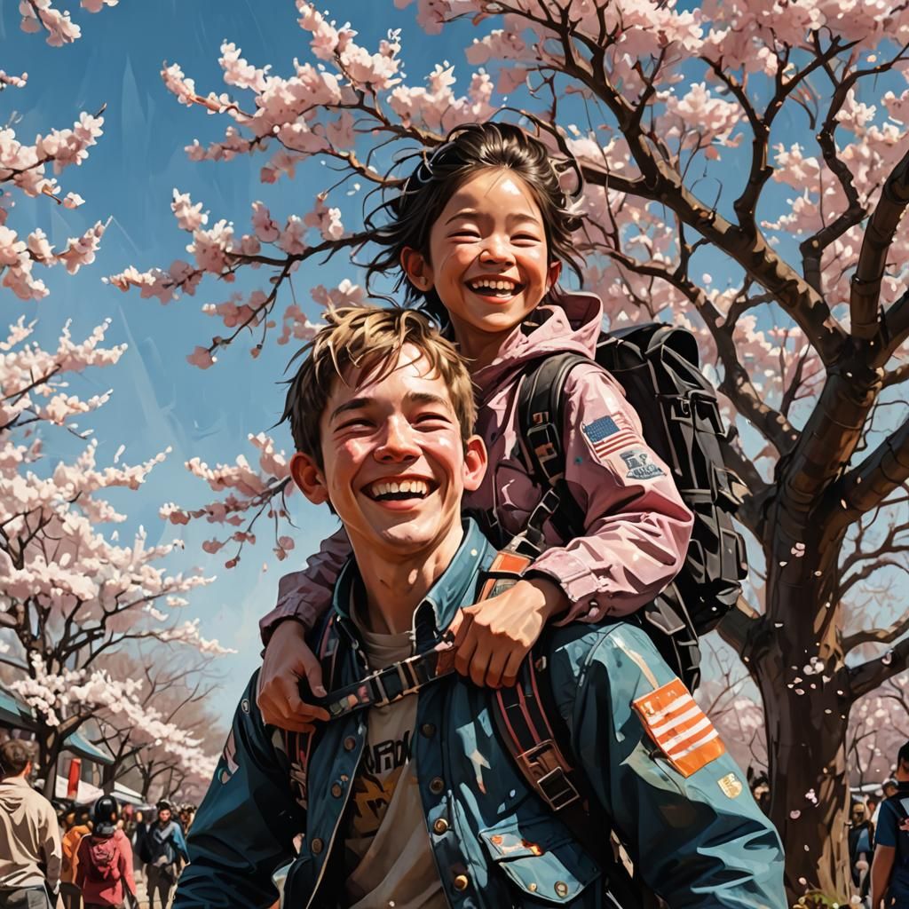 Boy and Girl at Cherry Blossom Festival