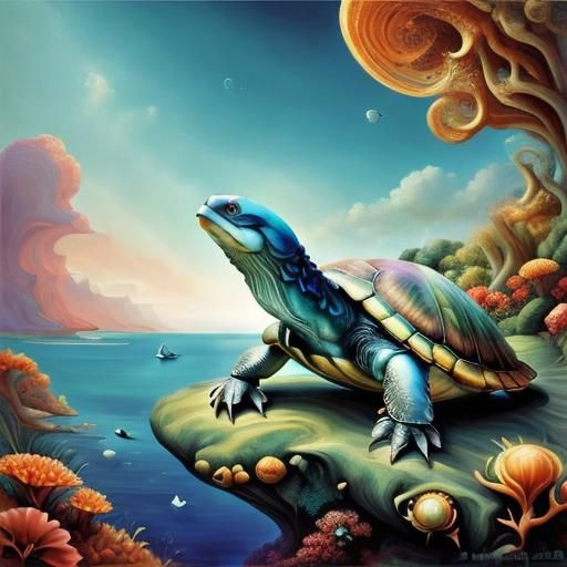 Heart-Shelled Turtle in Vibrant Digital Art