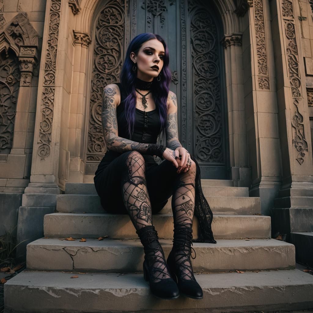 Goth Girl Portrait at Gothic Mausoleum