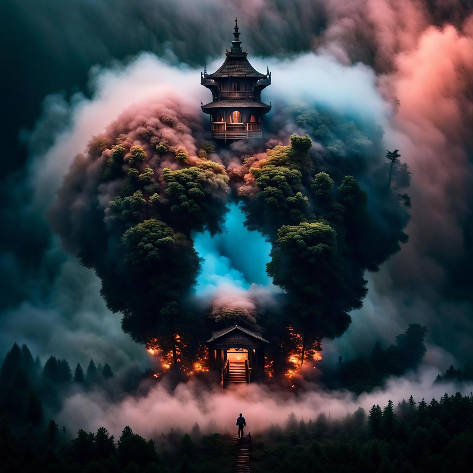 Mysterious Figure on Psychedelic Journey