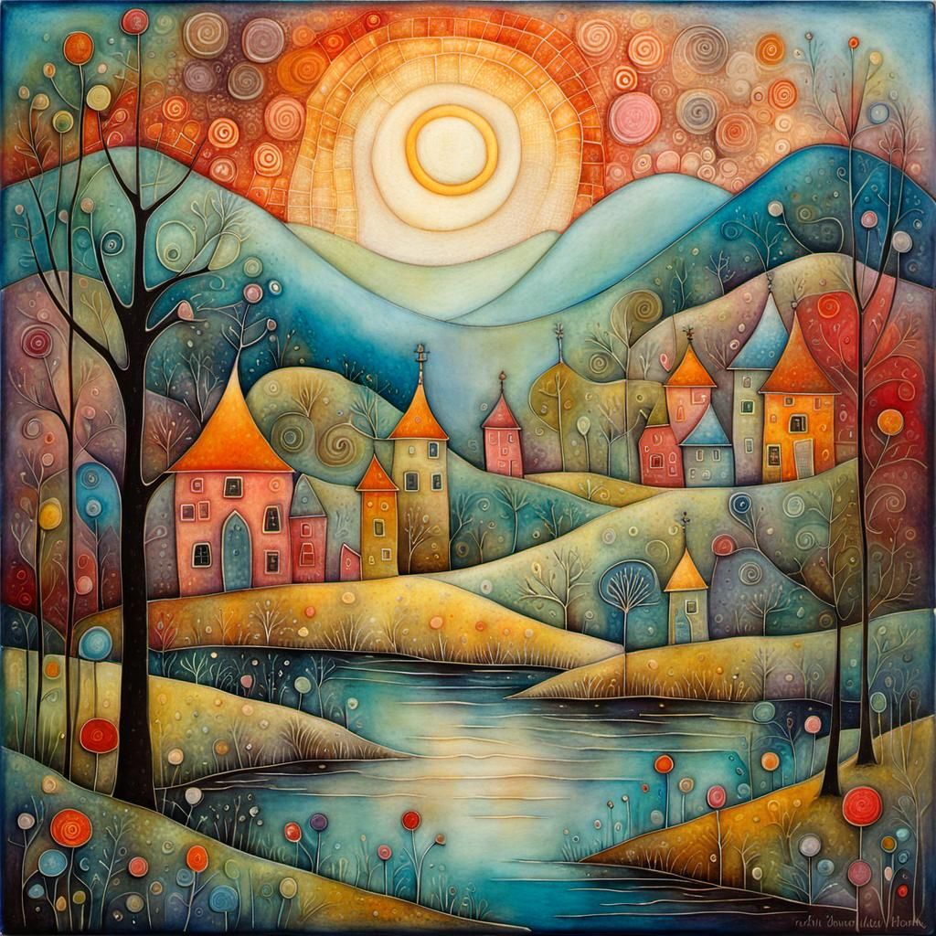 Magical Misty Morning in Encaustic Style