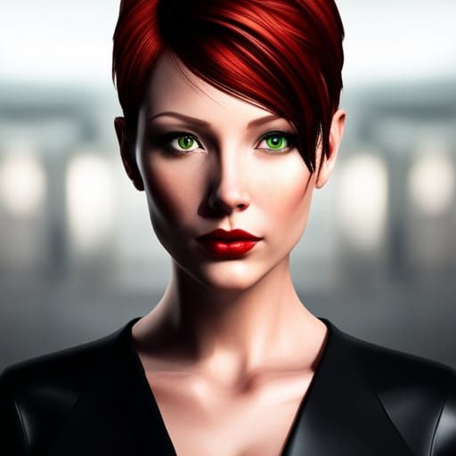 Beautiful Soldier Woman with Red Hair in HDR