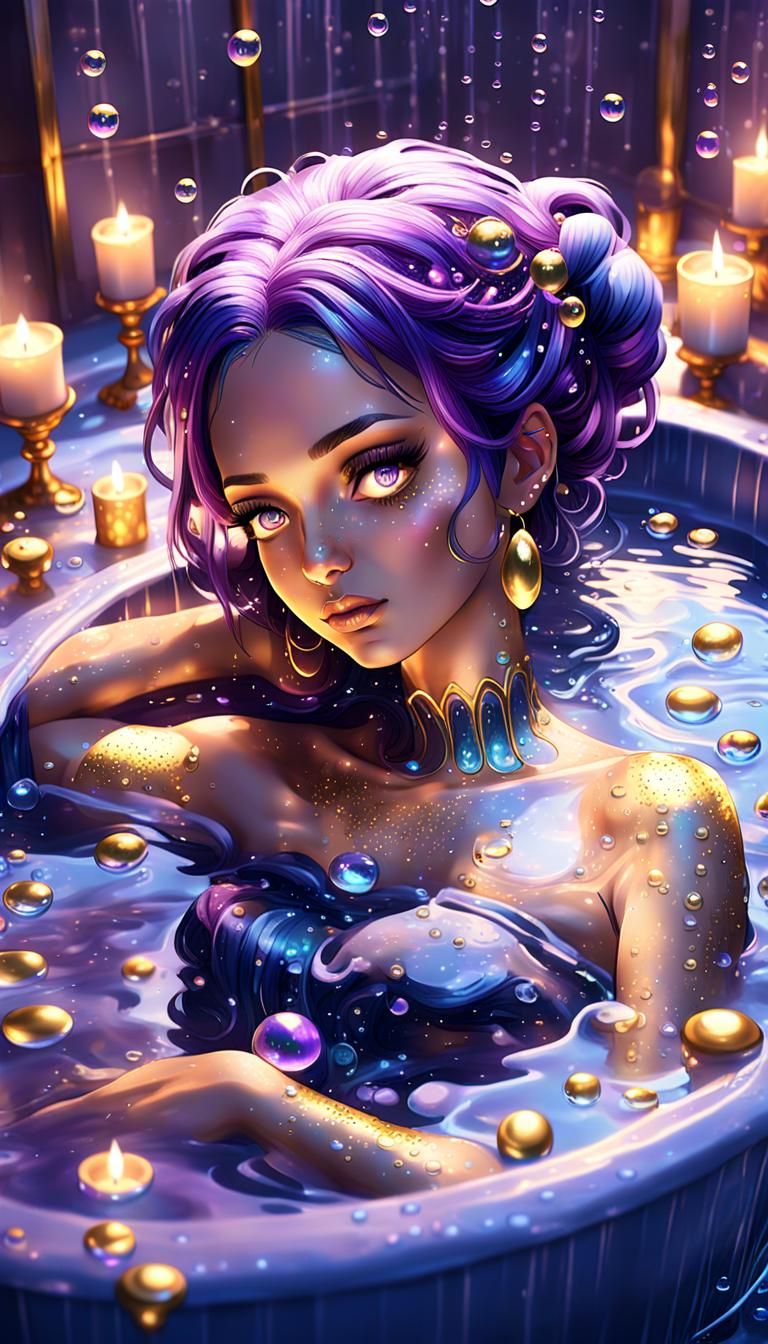 Woman in Bath with Bubbles: Fantasy Art