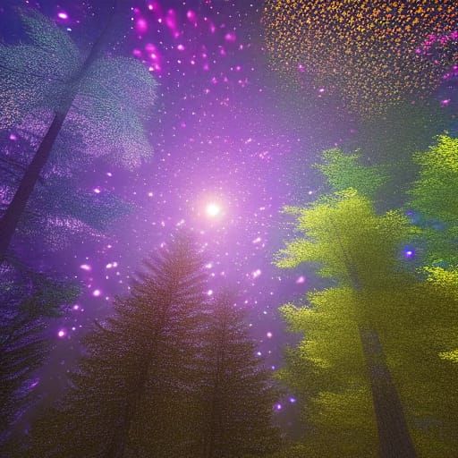 Cosmic Galactic Forest at Night in Spacecore Style