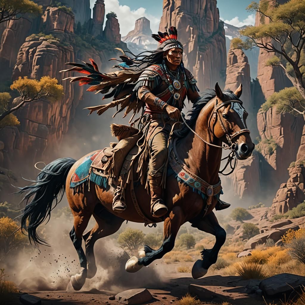 Native American on Horse: Detailed Matte Painting