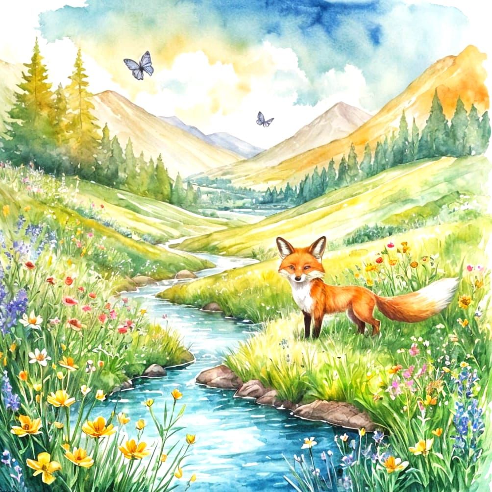 Whimsical Fox Naps in Sun-Drenched Meadow