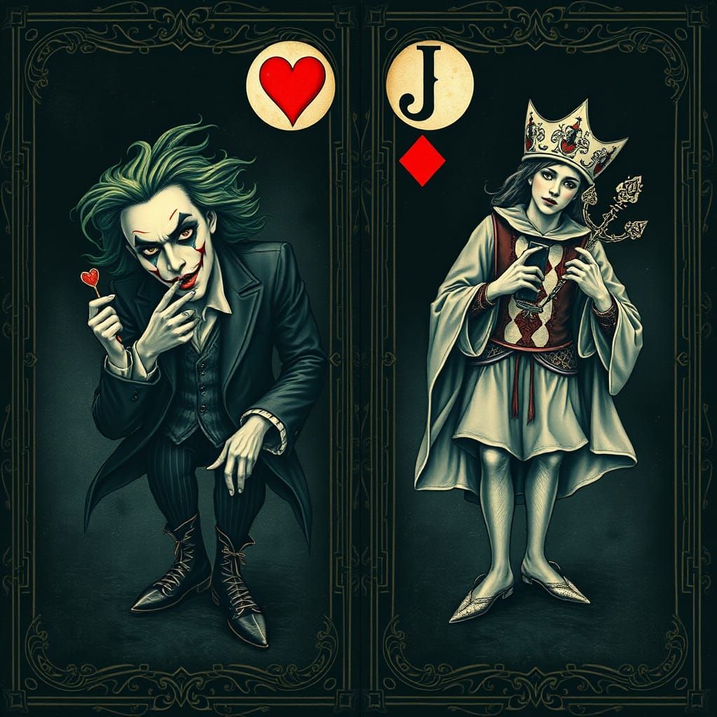 Diptych of Joker and Jack in Eldritch Art Nouveau