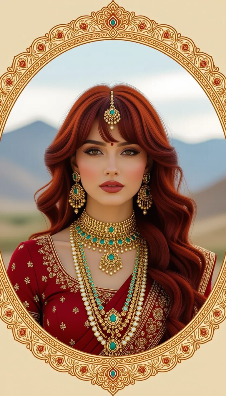 Majestic Woman with Indian Jewelry in Rajput Style