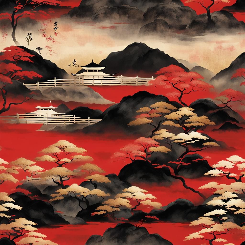 Japanese Wall Art with Geishas in Watercolor Style