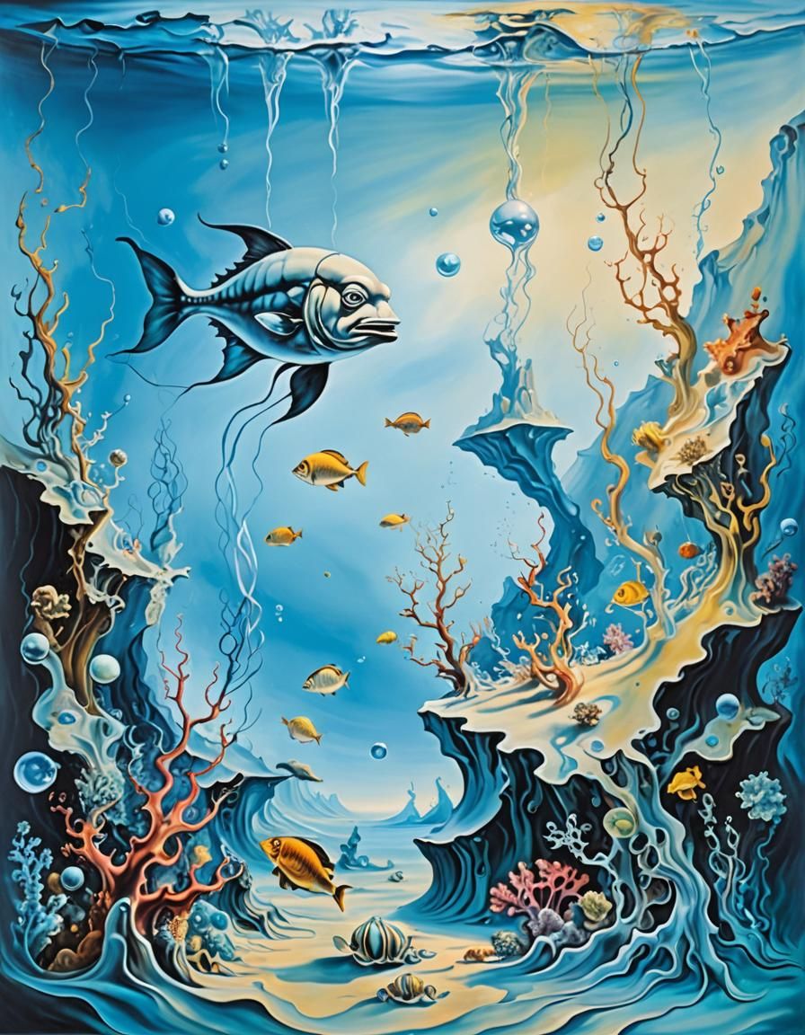 Surreal Underwater Sealife in Dali-esque Oil Painting