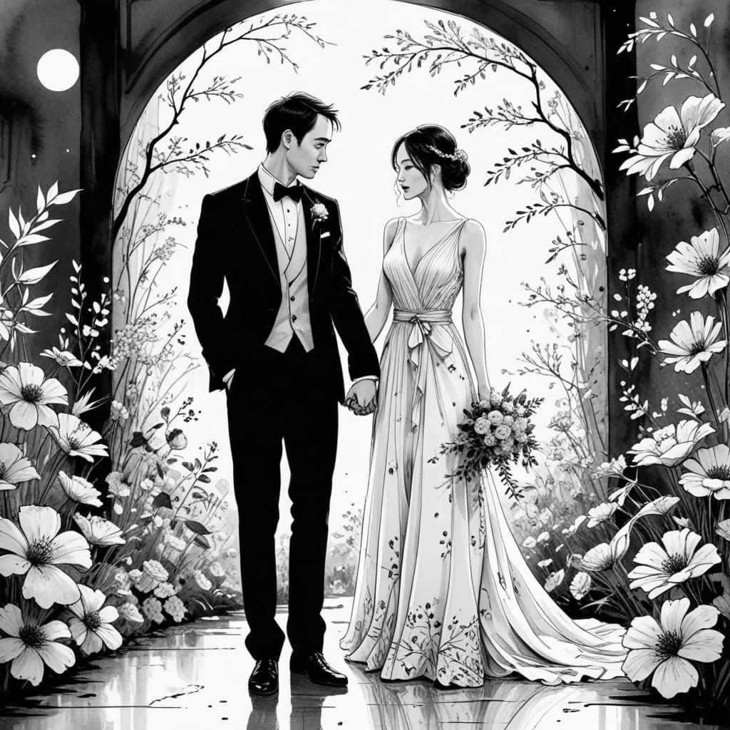Elegant Black and White Ink Wedding