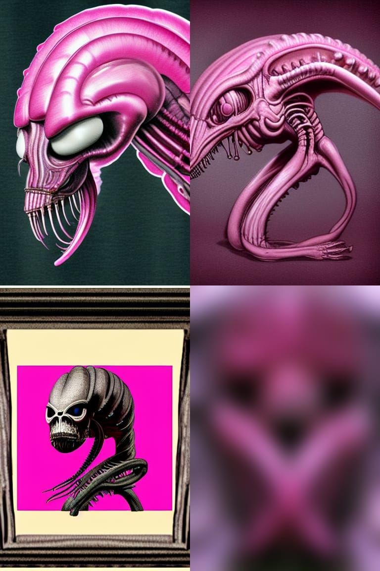 Pink Xenomorph Brain Creature in Biomechanical Style