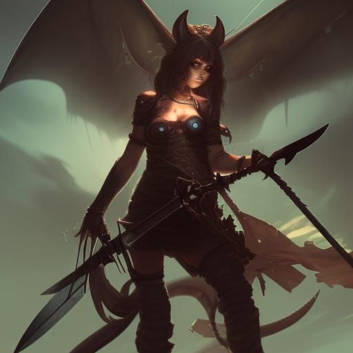 Demon Slayer Catgirl Gladiator in Dark Fantasy Style