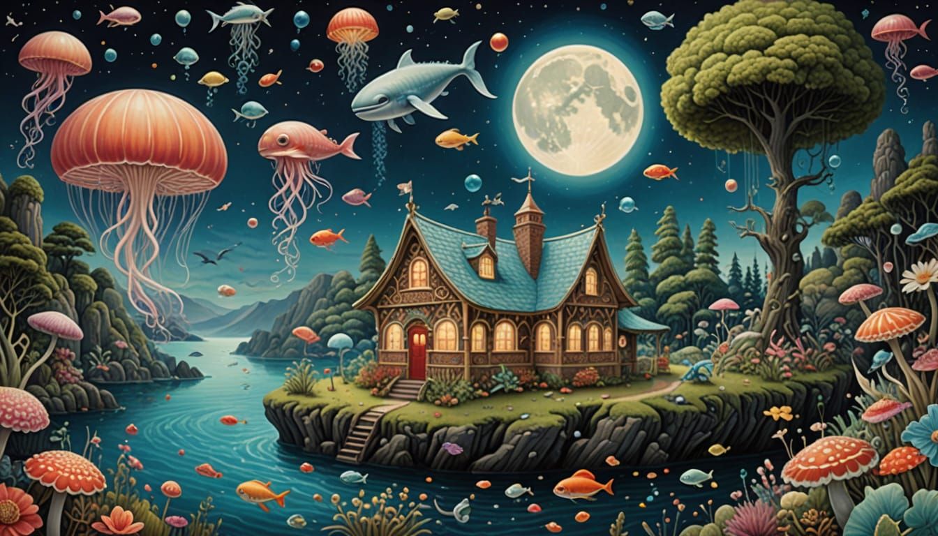 Majestic Blue Whale Glides Through Starry Underwater Realm