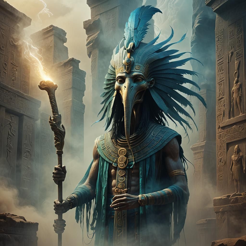 Thoth in Mist, Digital Art Inspired by Beksiński