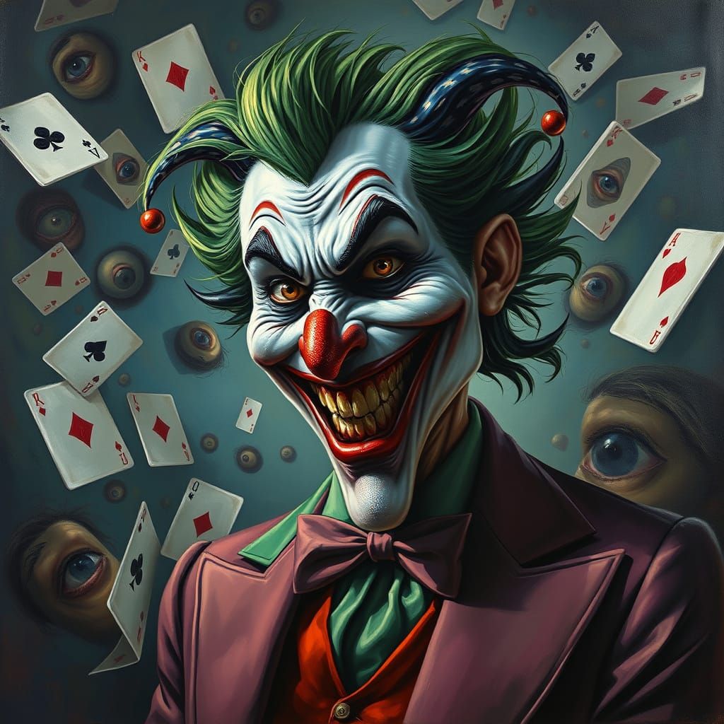 Surrealist Joker Oil Painting With Dalí Influence