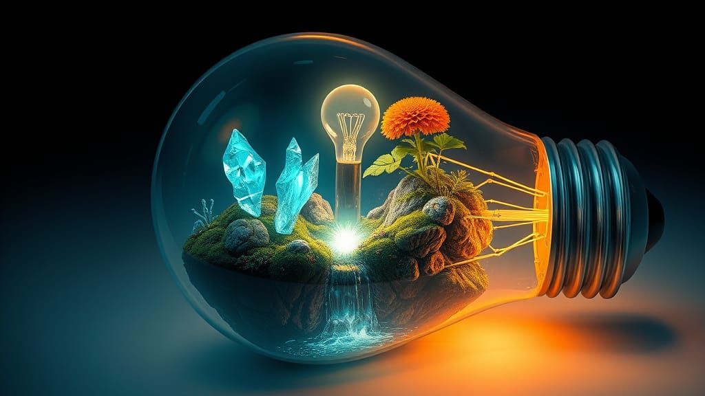 Miniature Ecosystem Inside Light Bulb, Comic Book Art