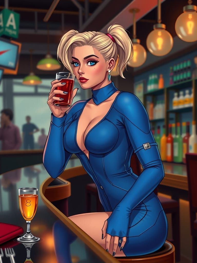 Lola Sits at the Bar in Vault-Issued Unitard